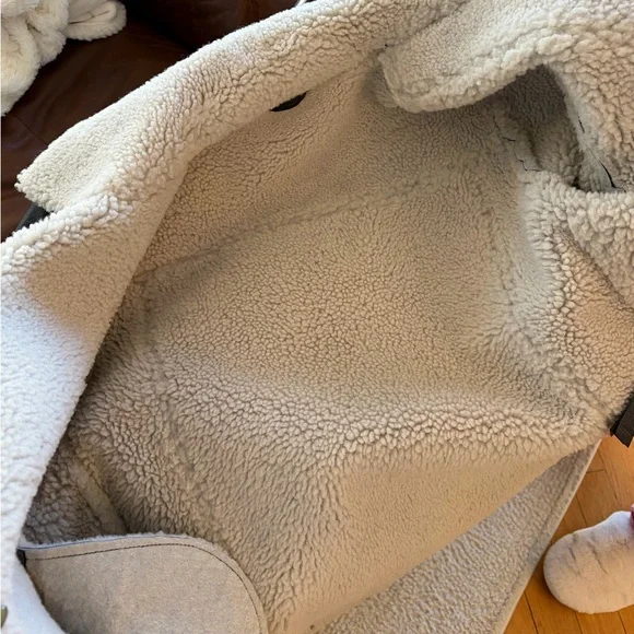 AllSaints Black Leather Shearling-Trim Biker Jacket - Picture 3 of 7